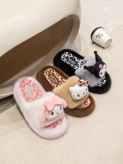 Sanrio Leopard Plush Fluffy Slides