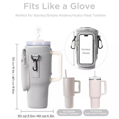 Matching Water Bottle Carrier Pouch with Phone Pocket & Adjustable Strap