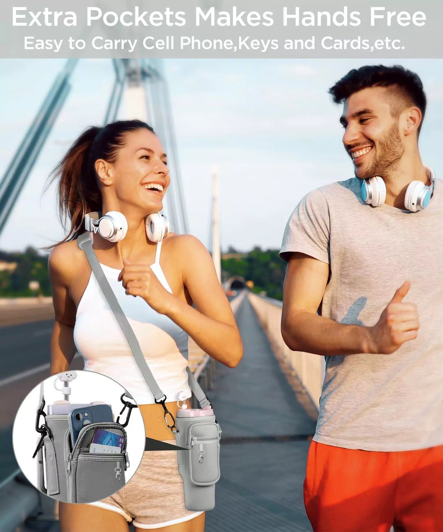 Matching Water Bottle Carrier Pouch with Phone Pocket & Adjustable Strap