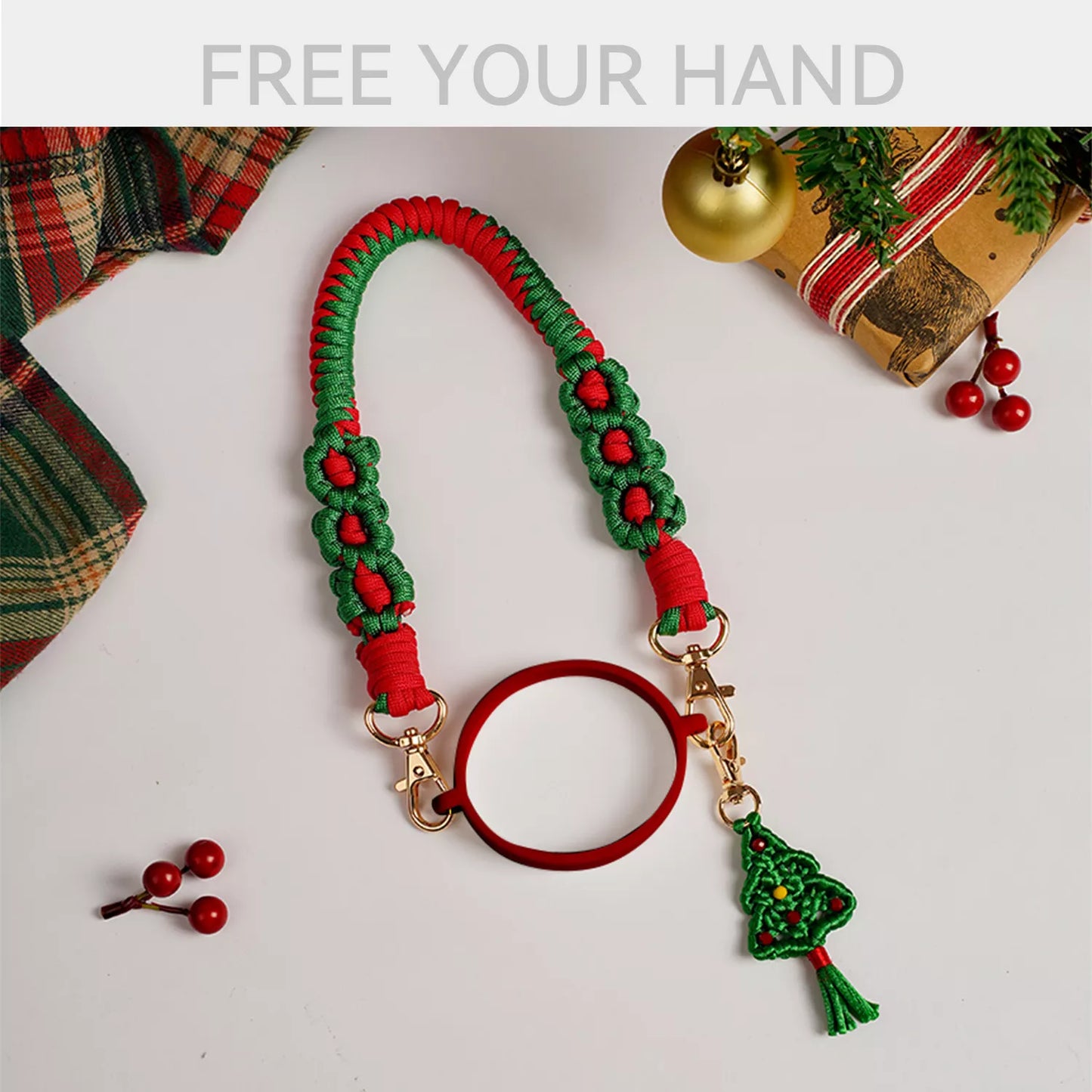 Christmas Braided Carry On Cup Strap
