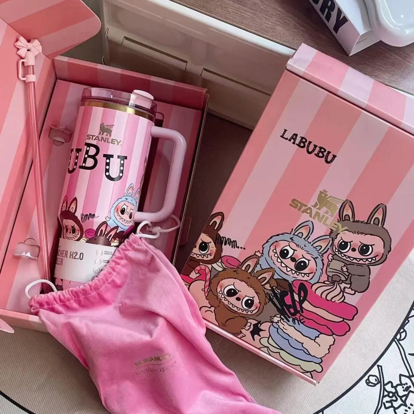 Personalized Pink Labubu 40oz Tumbler Gift Set