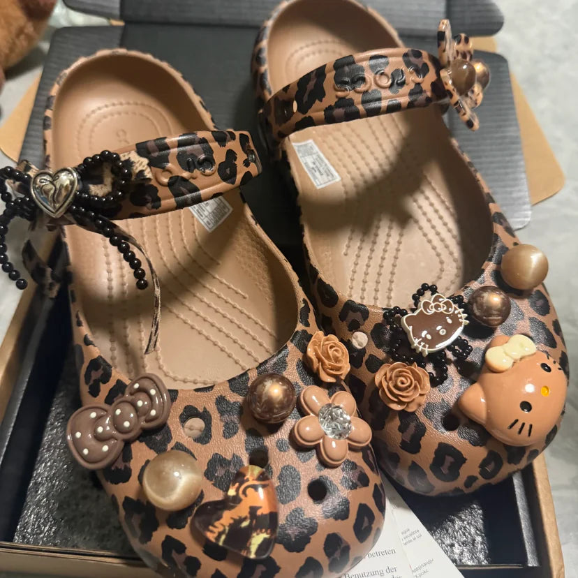 Leopard Hello Kitty Jibbitz Set (15 PCs) Vintage Glam Shoe Charms for Crocs