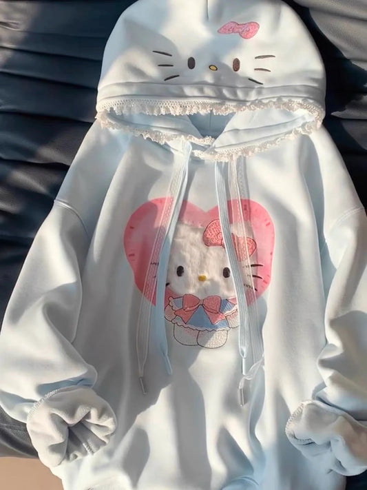 Hello Kitty Lace-Trimmed Oversized Hoodie