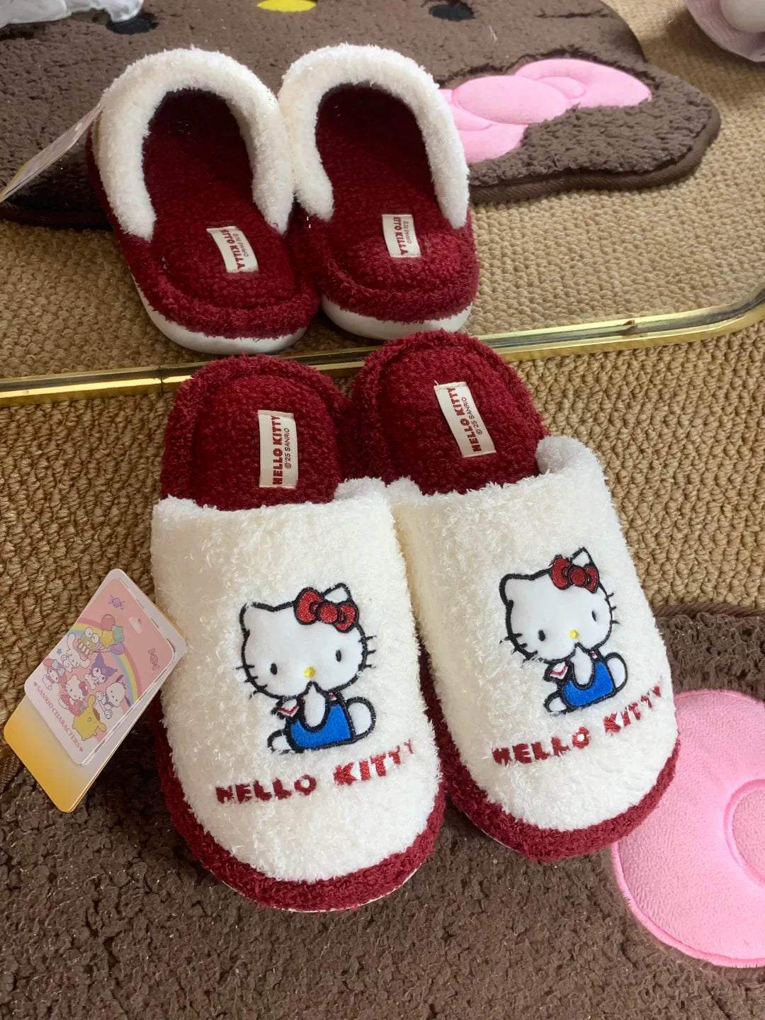 Hello Kitty Red & White Fleece Slippers