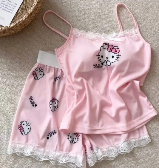 Hello Kitty Pink Lace Bralette & Shorts Set