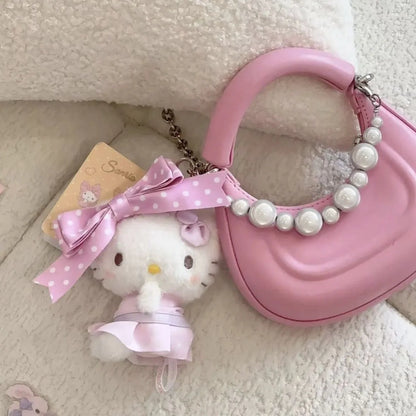 Hello Kitty Plush Bag Charm, Soft Stuffed Keychain with Pink Polka Dot Bow