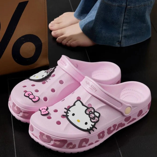 Hello Kitty Leopard Print Clogs Slip on Water Casual Sandal Shoes