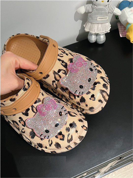 HelloKitty Sparkle Face Krush Leopard Clogs