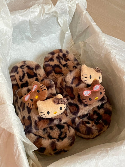 Hello Kitty Fluffy Leopard Platform Slippers