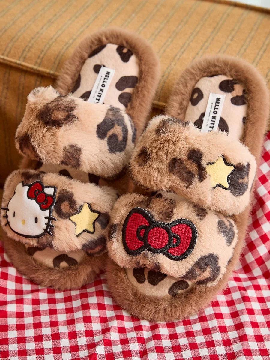 Hello Kitty Leopard Plush Slippers