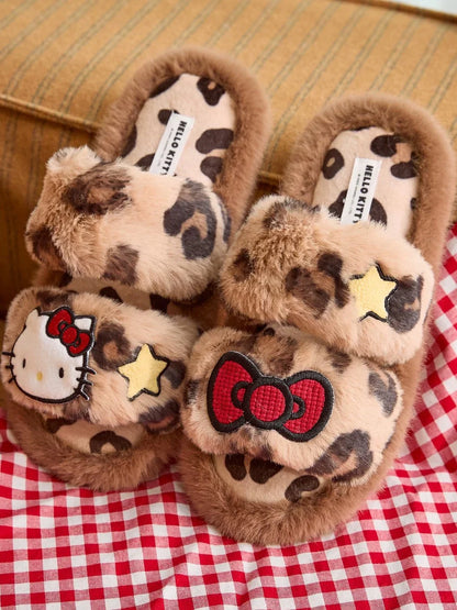Hello Kitty Leopard Plush Slippers