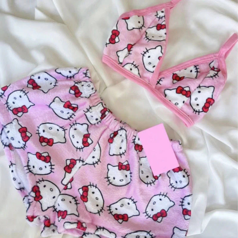 Hello Kitty Fluffy Loungewear Bikini & Shorts Set – In Kawaii Shop