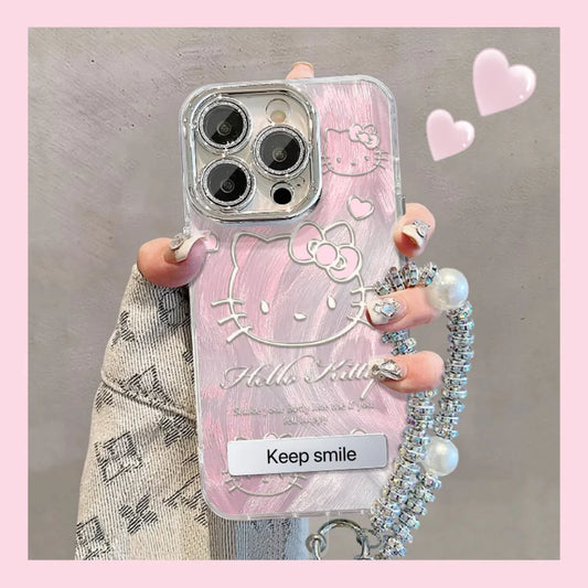 HelloKitty Pink Medal Phone Case with Folding Holder & Phone Charm