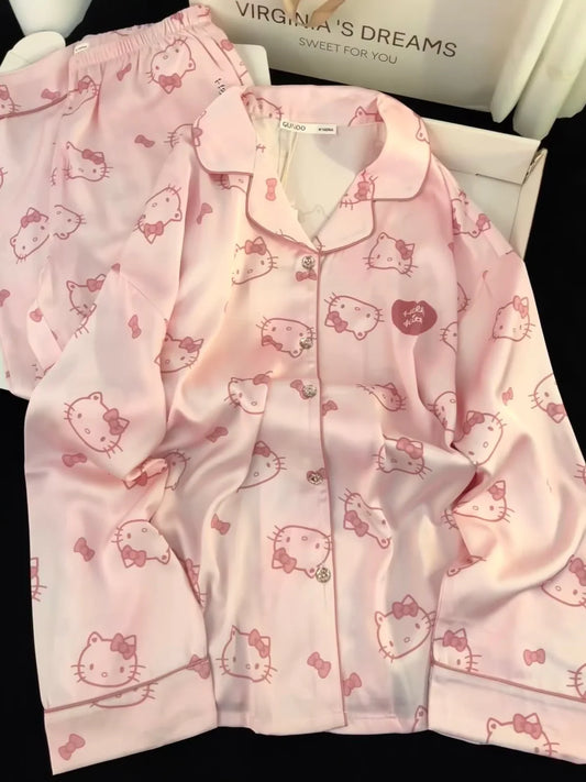 Hello Kitty Women's Pink Pajama Set - Soft Long Sleeve Sleepwear