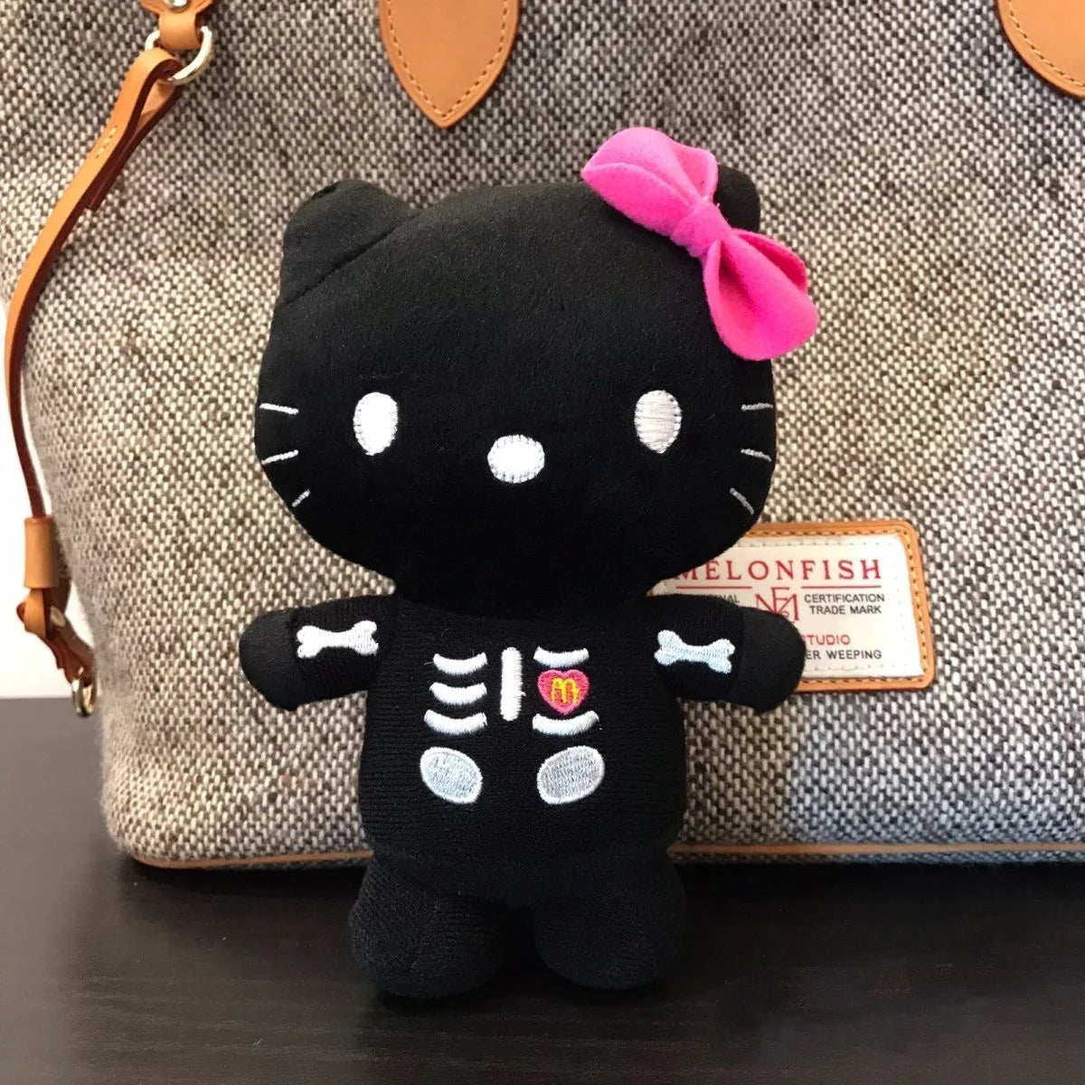 Black Kitty Skeleton Plushie KeyChain