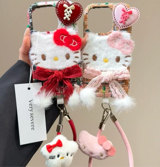 Hello kitty Fuzzy Phone Case With Charm