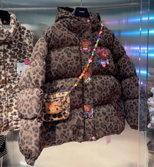 Hello Kitty Leopard Print Signature Plush Coat&Fluffy Bag