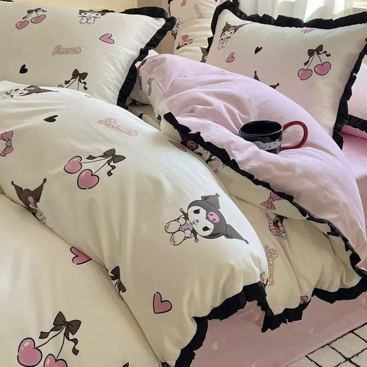 Kuromi Cotton Bedding Sheet with Ruffles