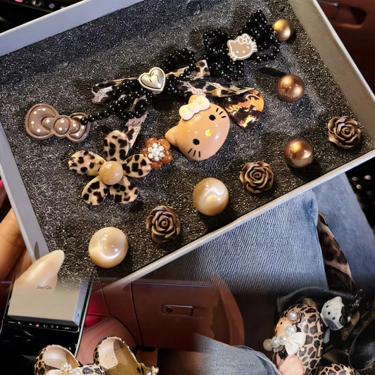 Leopard Hello Kitty Jibbitz Set (15 PCs) Vintage Glam Shoe Charms for Crocs