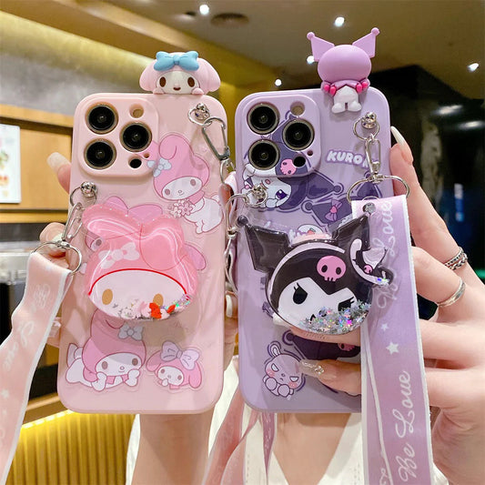 Kuromi/My Melody Phone Case with Pop Socket & Strap