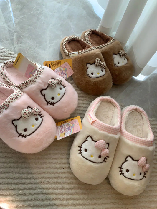Hello Kitty Plush Check Bow Slippers