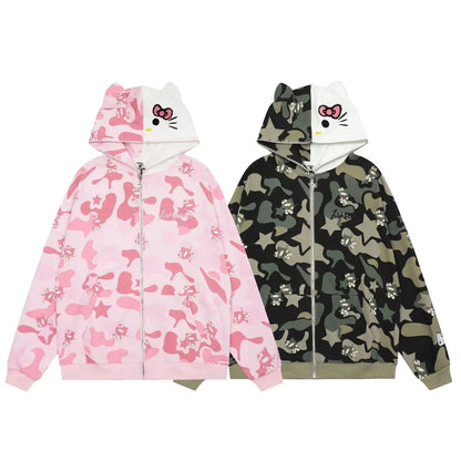 Hello Kitty Camouflage Hoodies Oversized Jacket