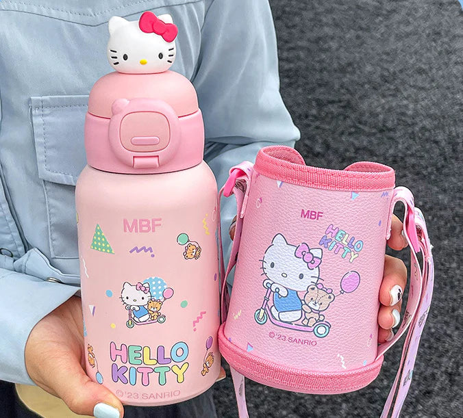 Sanrio Steel Thermos with PU Leather Cover and Strap