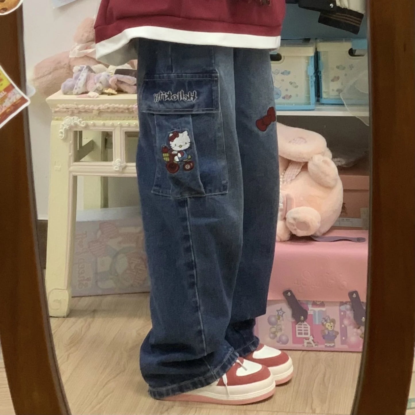 Hello Kitty Vintage Style Wide-Leg Denim Jeans