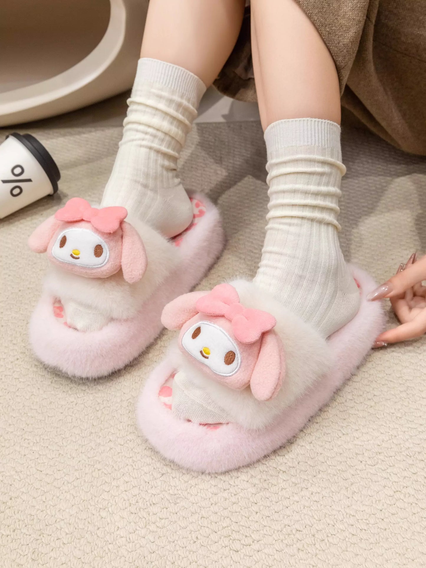 Sanrio Leopard Plush Fluffy Slides