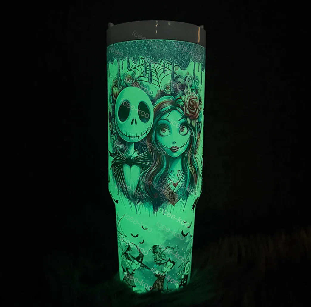 Sally & Jack Skellington Midnight Magic Glow-in-the-Dark 40 Oz Tumbler 🖤💀✨🎃 Limited Edition