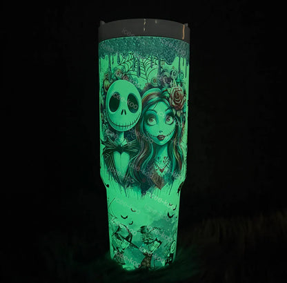 Sally & Jack Skellington Midnight Magic Glow-in-the-Dark 40 Oz Tumbler 🖤💀✨🎃 Limited Edition