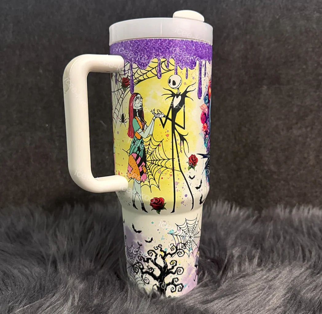Sally & Jack Skellington Midnight Magic Glow-in-the-Dark 40 Oz Tumbler 🖤💀✨🎃 Limited Edition