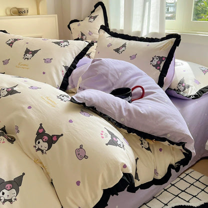 Kuromi Cotton Bedding Sheet with Ruffles