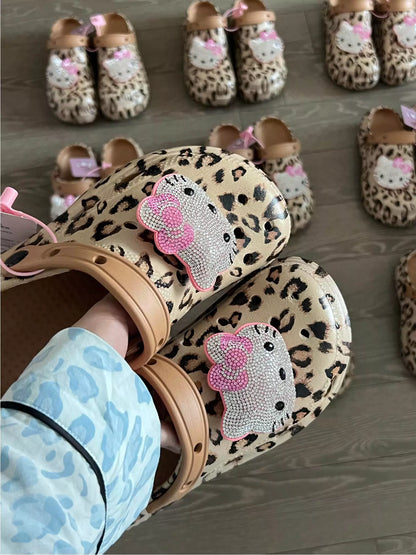 HelloKitty Sparkle Face Krush Leopard Clogs