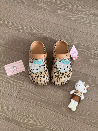 HelloKitty Sparkle Face Krush Leopard Clogs