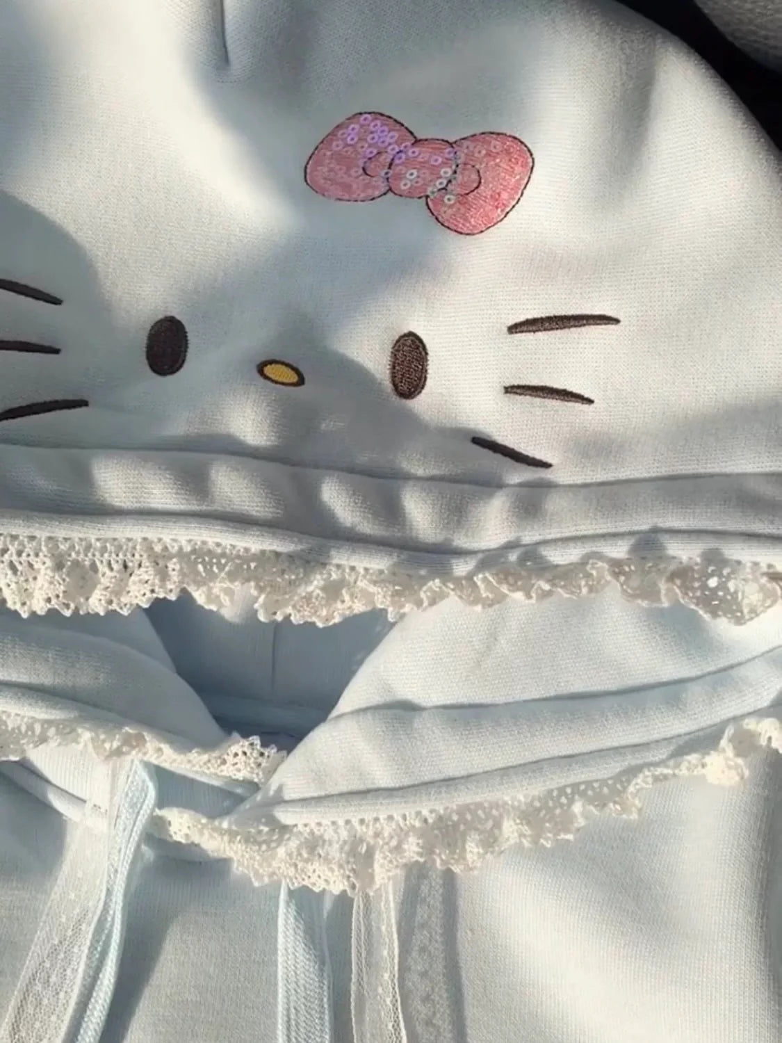 Hello Kitty Lace-Trimmed Oversized Hoodie
