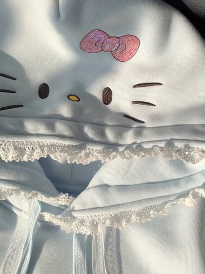Hello Kitty Lace-Trimmed Oversized Hoodie