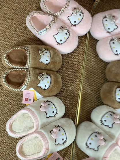 Hello Kitty Plush Check Bow Slippers