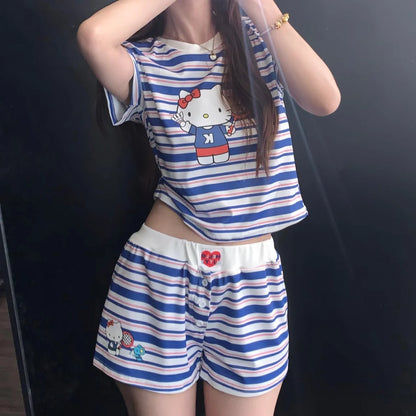 Hello Kitty Cute&Comfy Soft Girlie Striped Pajamas