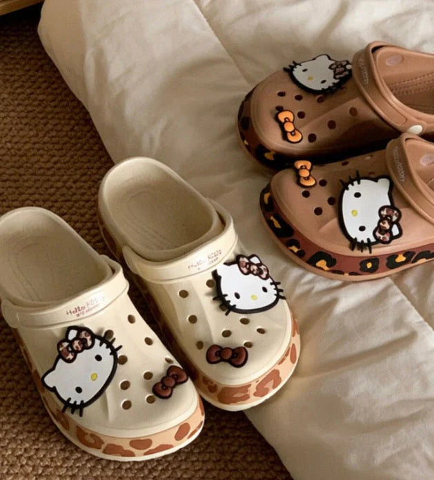 Hello Kitty Leopard Print Clogs Slip on Water Casual Sandal Shoes