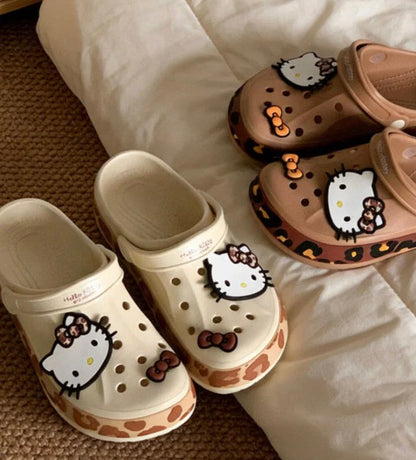 Hello Kitty Leopard Print Clogs Slip on Water Casual Sandal Shoes