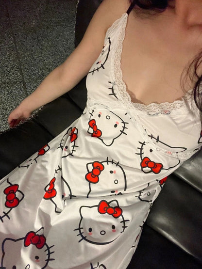 Hello Kitty Silky Spaghetti Straps Nightgown Dresss