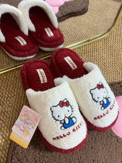 Hello Kitty Red & White Fleece Slippers