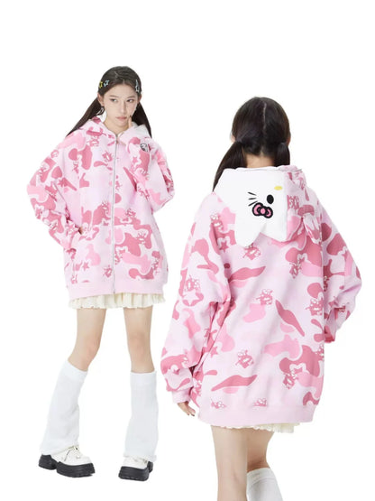 Hello Kitty Camouflage Hoodies Oversized Jacket