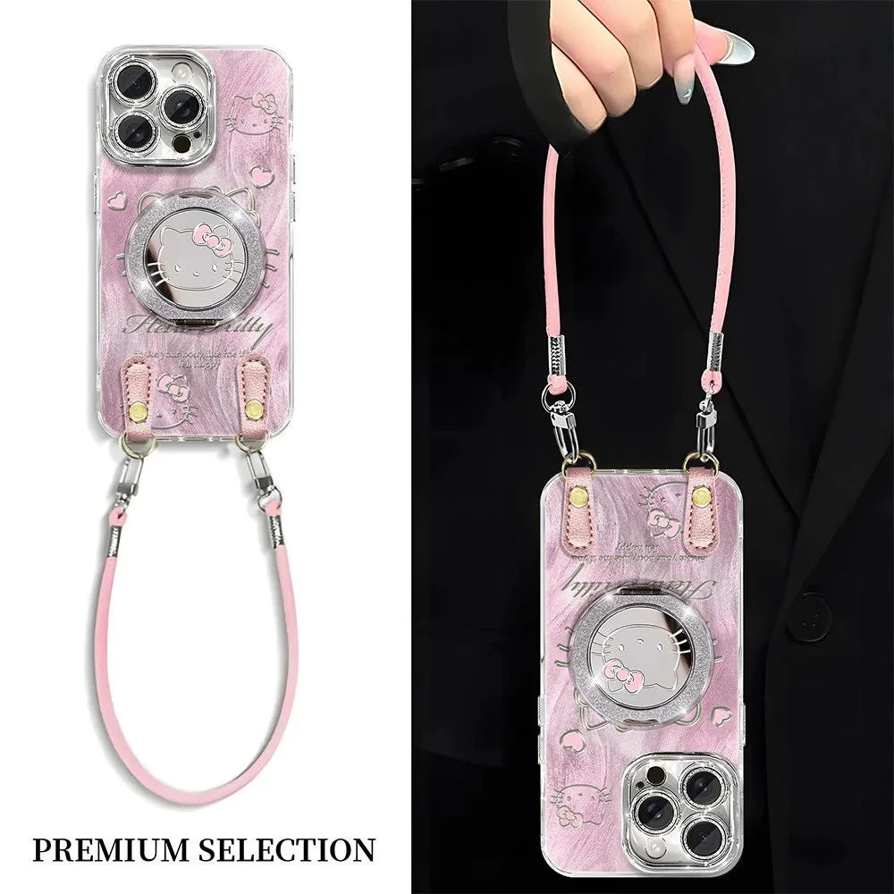 HelloKitty Blush Pink Swirl Phone Case With Phone Holder&Long&Short Rope