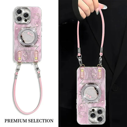 HelloKitty Blush Pink Swirl Phone Case With Phone Holder&Long&Short Rope