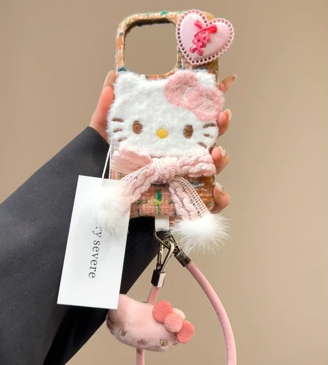 Hello kitty Fuzzy Phone Case With Charm