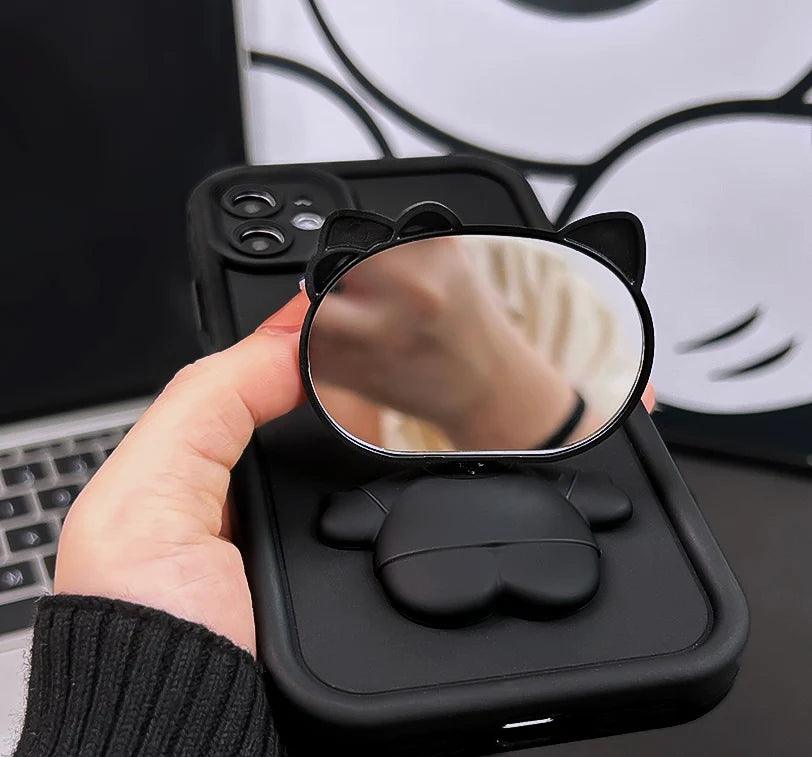 Black HelloKitty Phone Case with Folding Mirror Stand In Kawaii Shop Black HelloKitty Phone Case with Folding Mirror Stand In Kawaii Shop