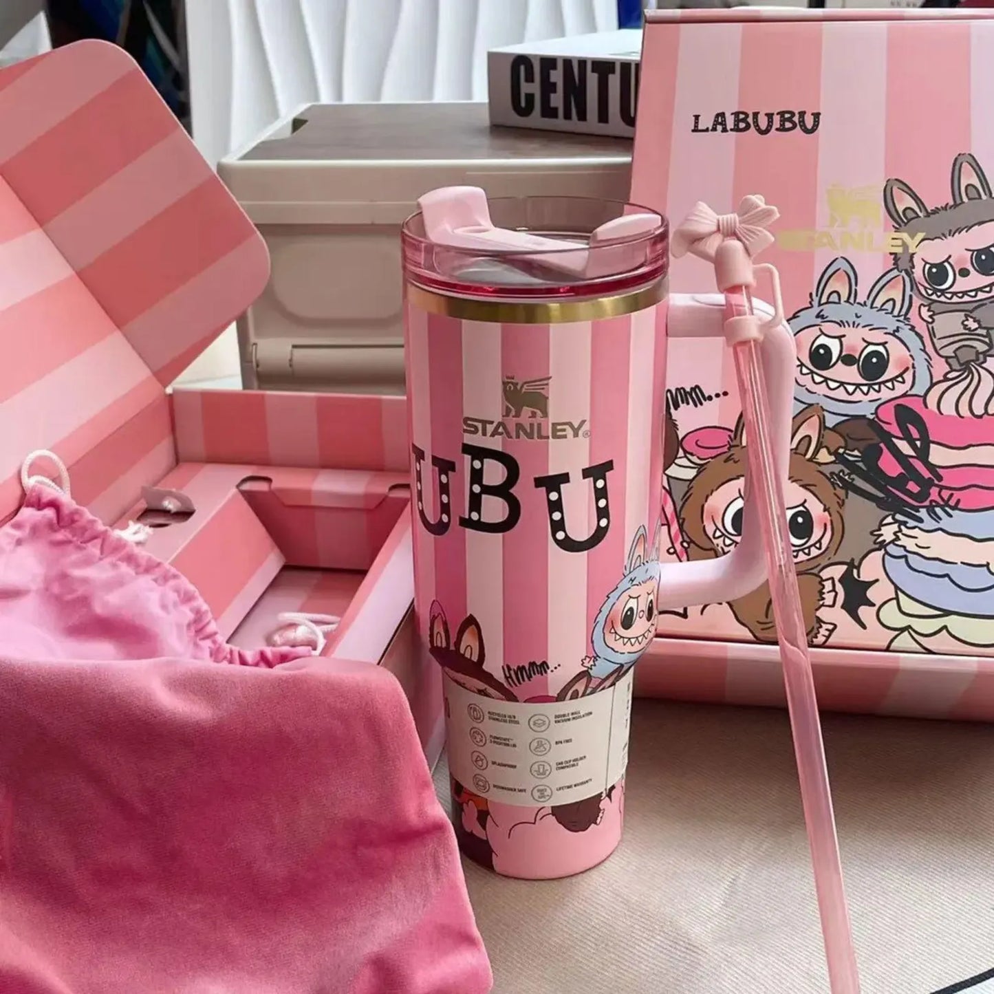 Personalized Pink Labubu 40oz Tumbler Gift Set