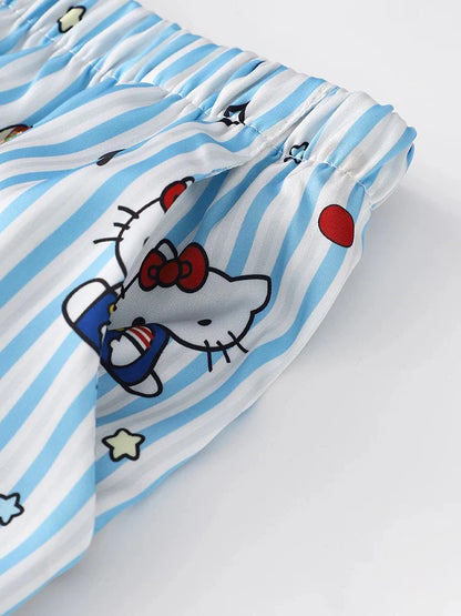 HelloKitty Blue Striped Foodie Prints Pajamas Set